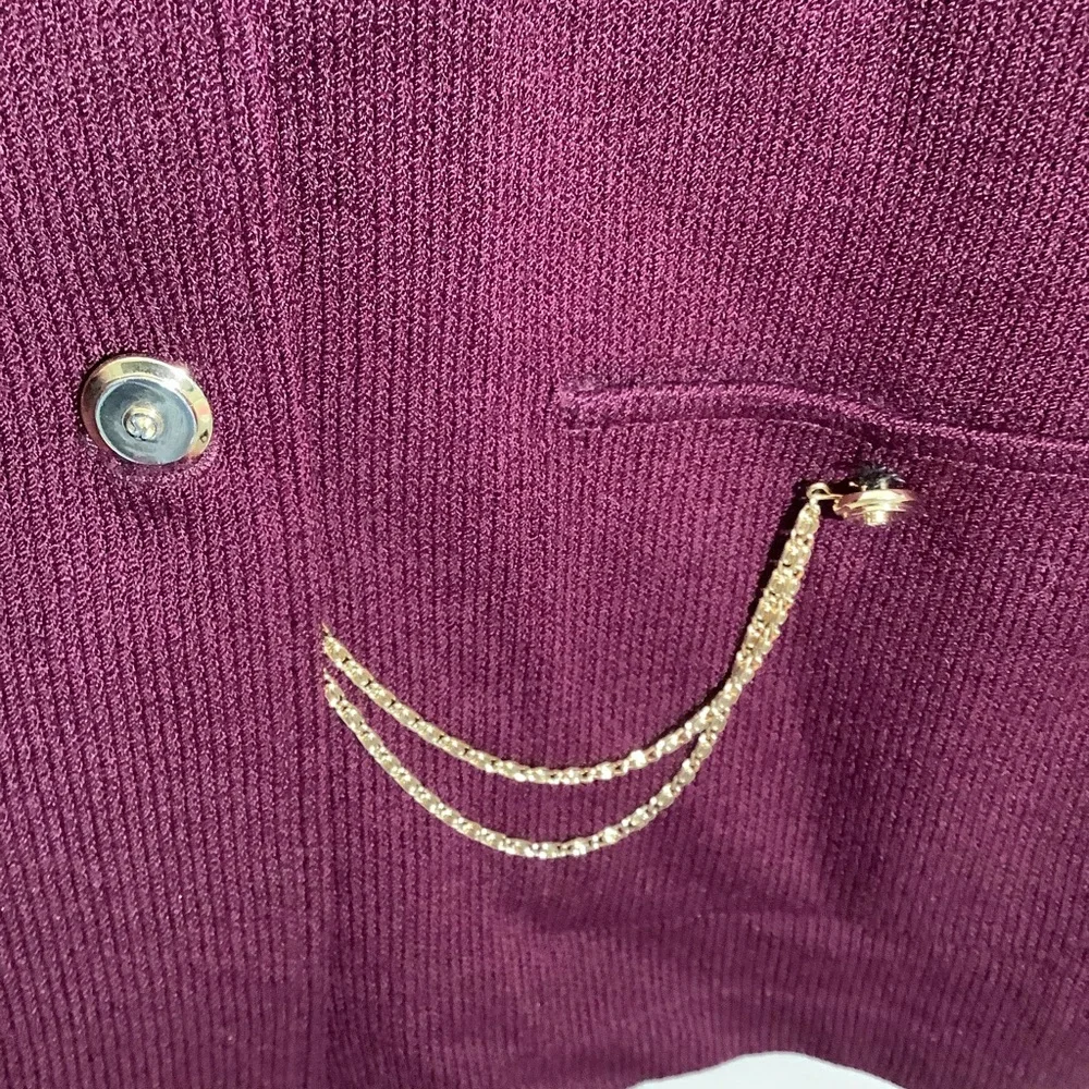 St. John Santana Knit Burgundy Sweater with Gold Accents - Picture 6 of 8